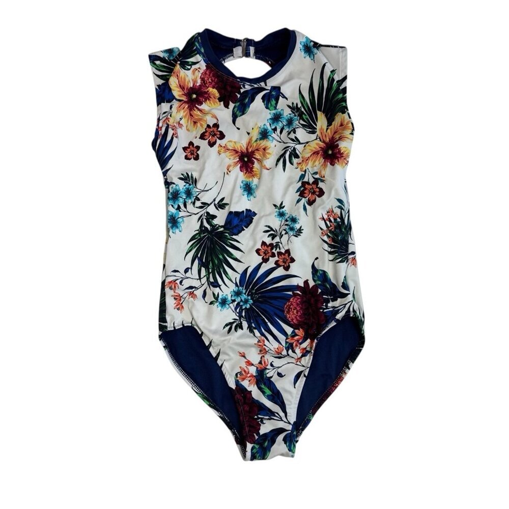 Hapari Women's XS = 0/2 One‎ Piece Swimsuit Navy Floral EUC